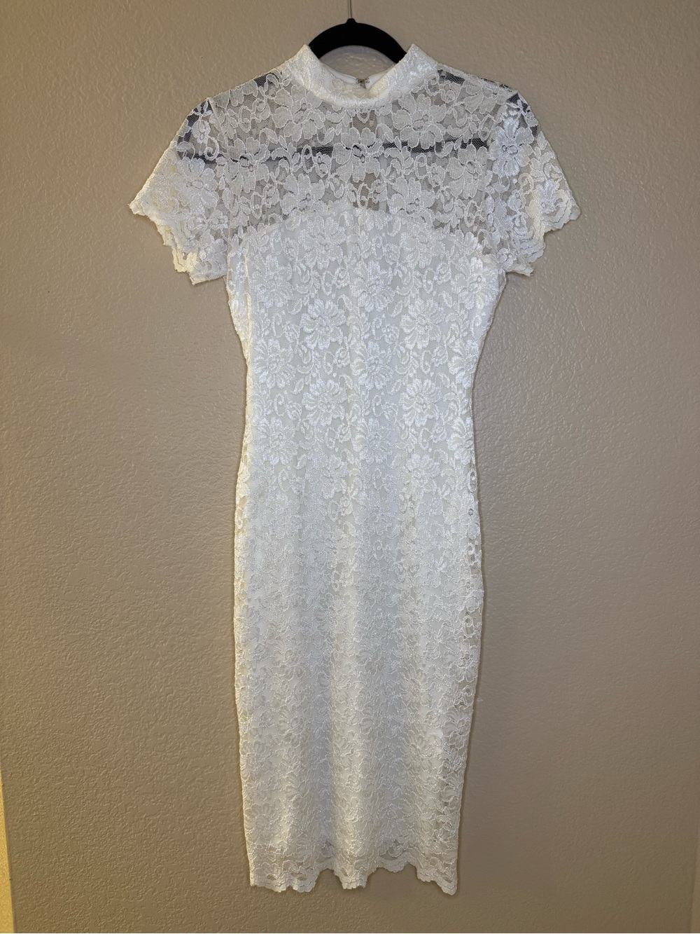 Studio White Lace High-Neck Midi Dress